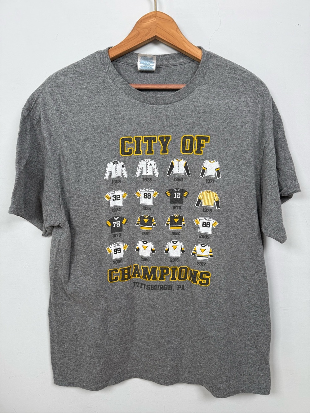 Pittsburgh City Of Champions T Shirt Gray Sports Jersey Graphic Size L